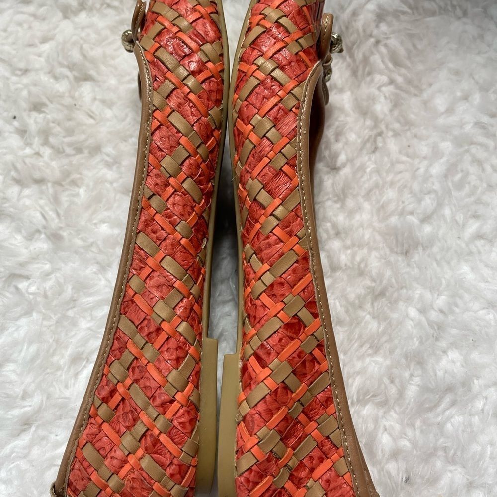 Elliott Lucca leather orange and tan woven ballerina flats with front bow SZ9 - Picture 4 of 12